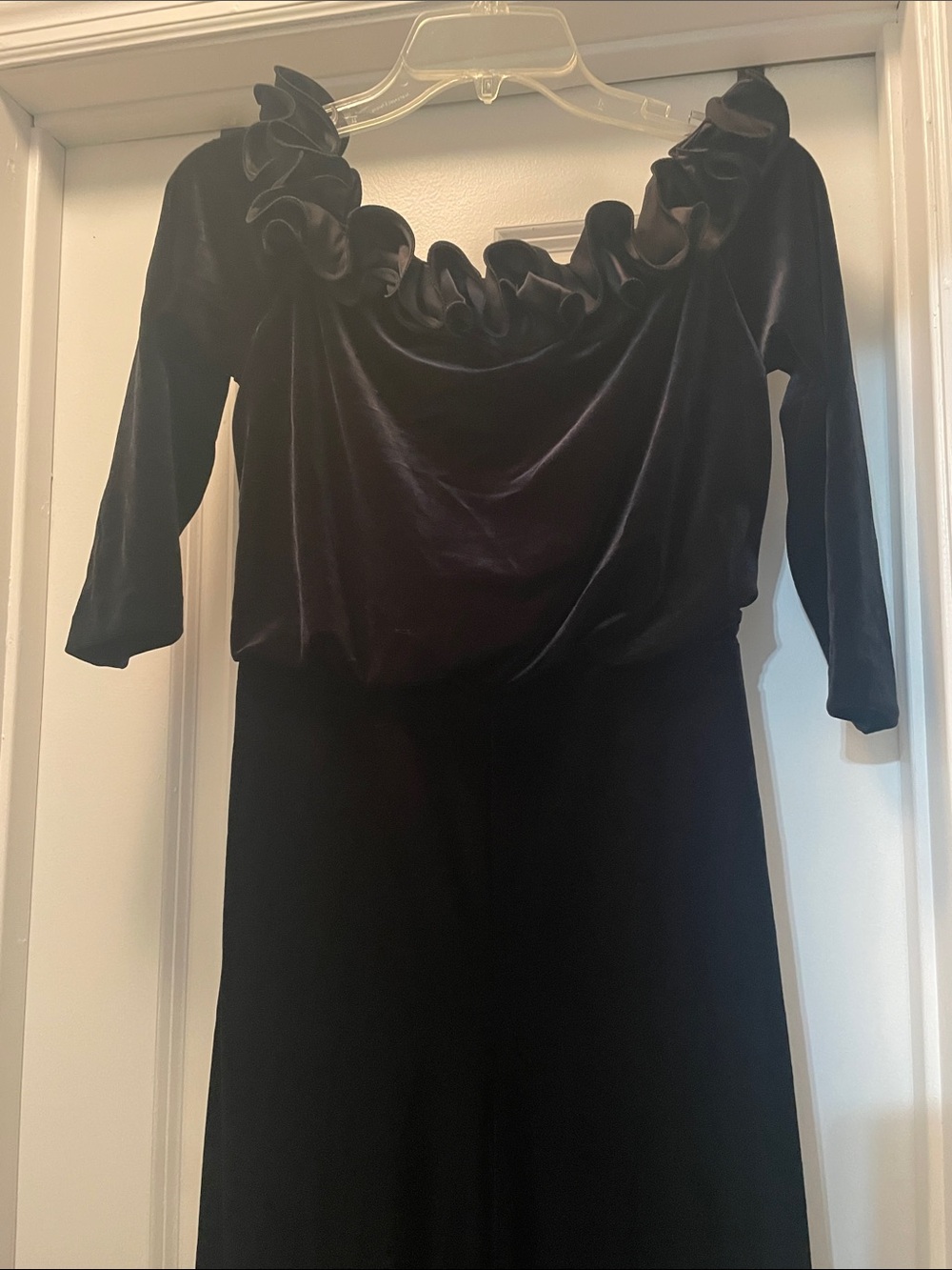 Black Velvet Ruffle-Neck Women’s Pant Dress